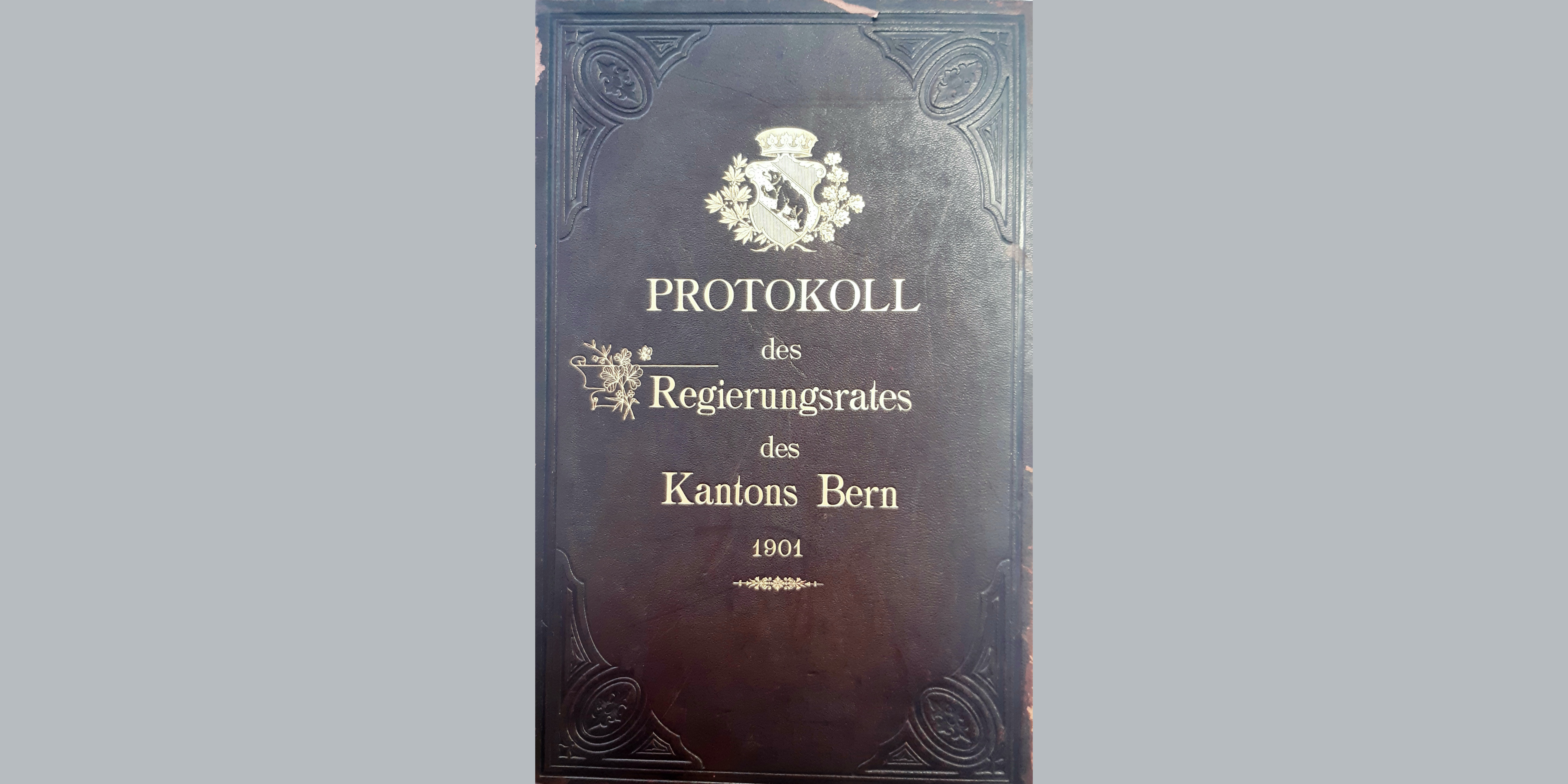 Cover of the minutes of the meetings of the executive council of the Canton of Bern.  <u>Source</u>: Archives d’État du canton de Berne. St.A.B. A II 1461. 1901. Personal photo.