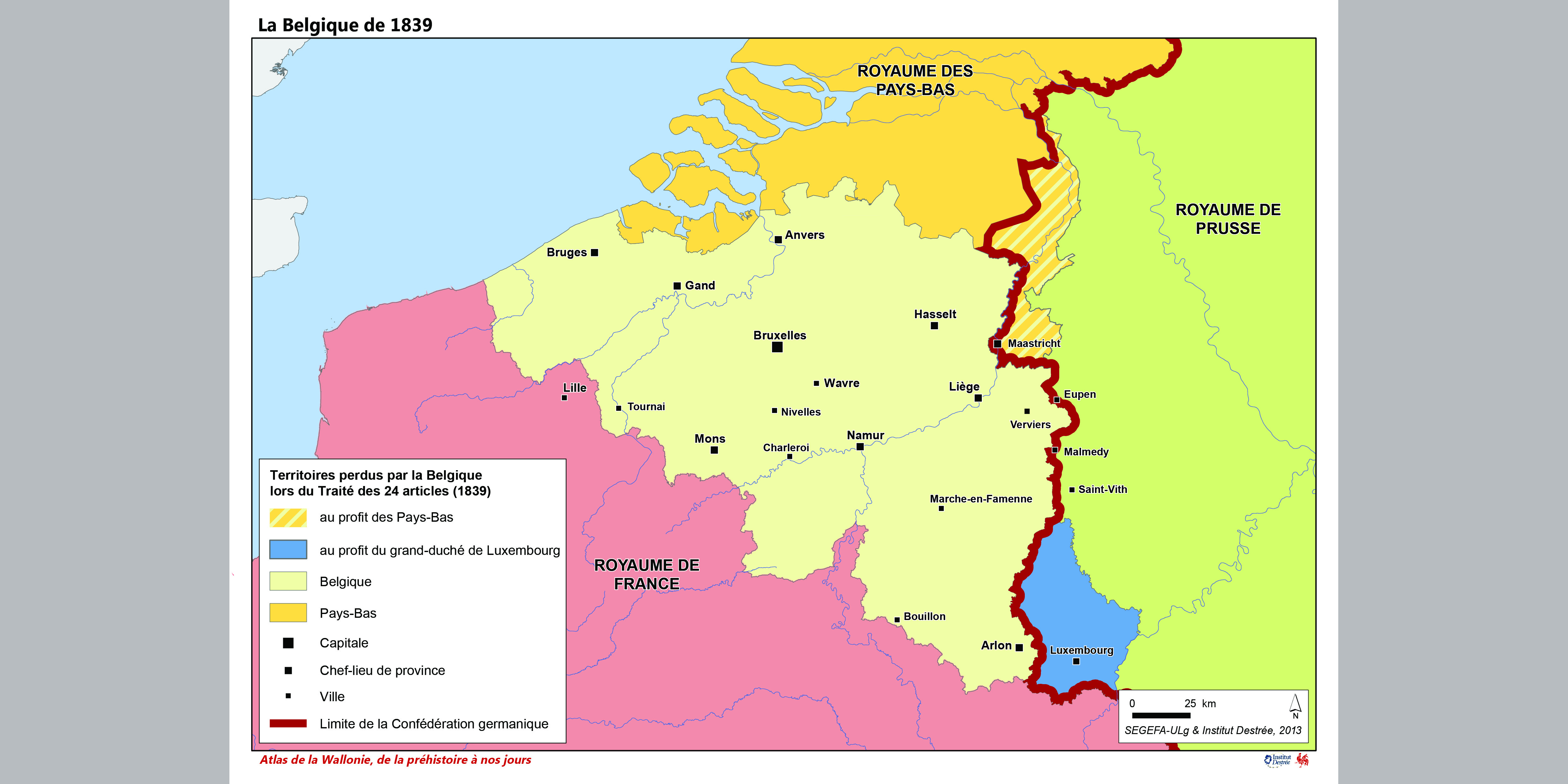 “La Belgique de 1839”. <u>Source</u>: <em>Atlas de la Wallonie, de la préhistoire à nos jours</em>.